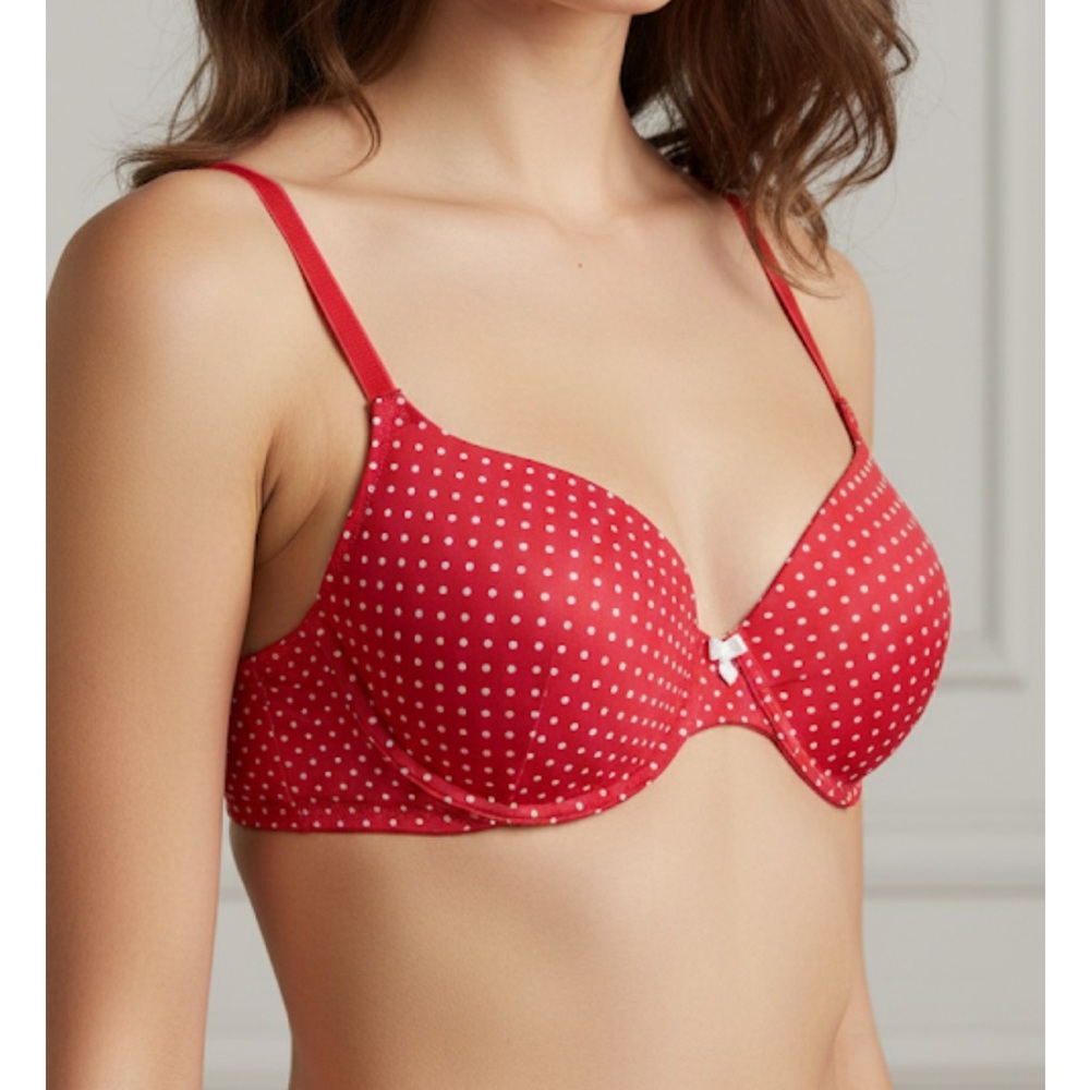 MAIDENFORM Women’s Bra Size 36C, Red with White Polka Dots